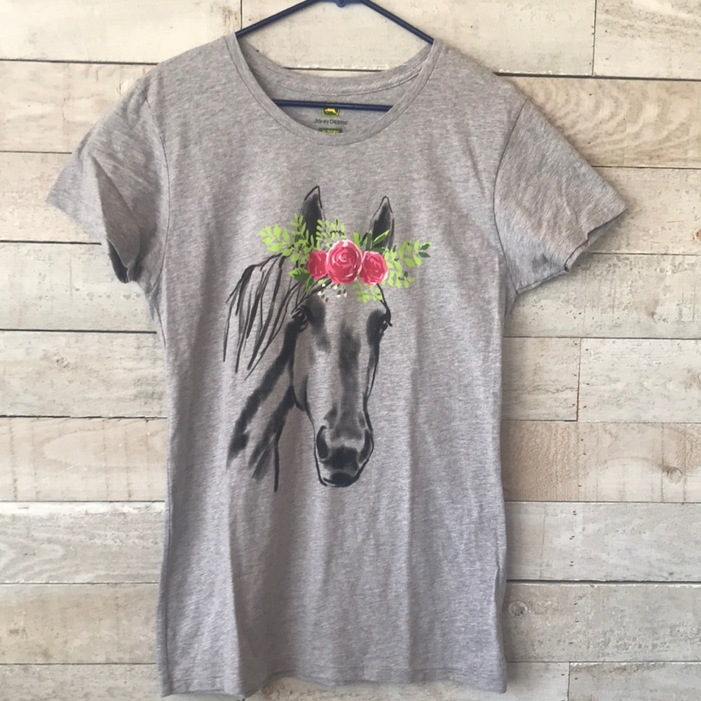 John Deere T-Shirt with Horse and Floral Design